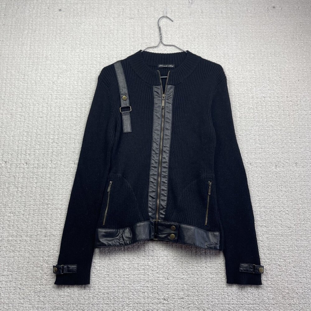 Y2K French Spy Sweater Wool Blend Full Zip Moto Military Punk jacket Women Read